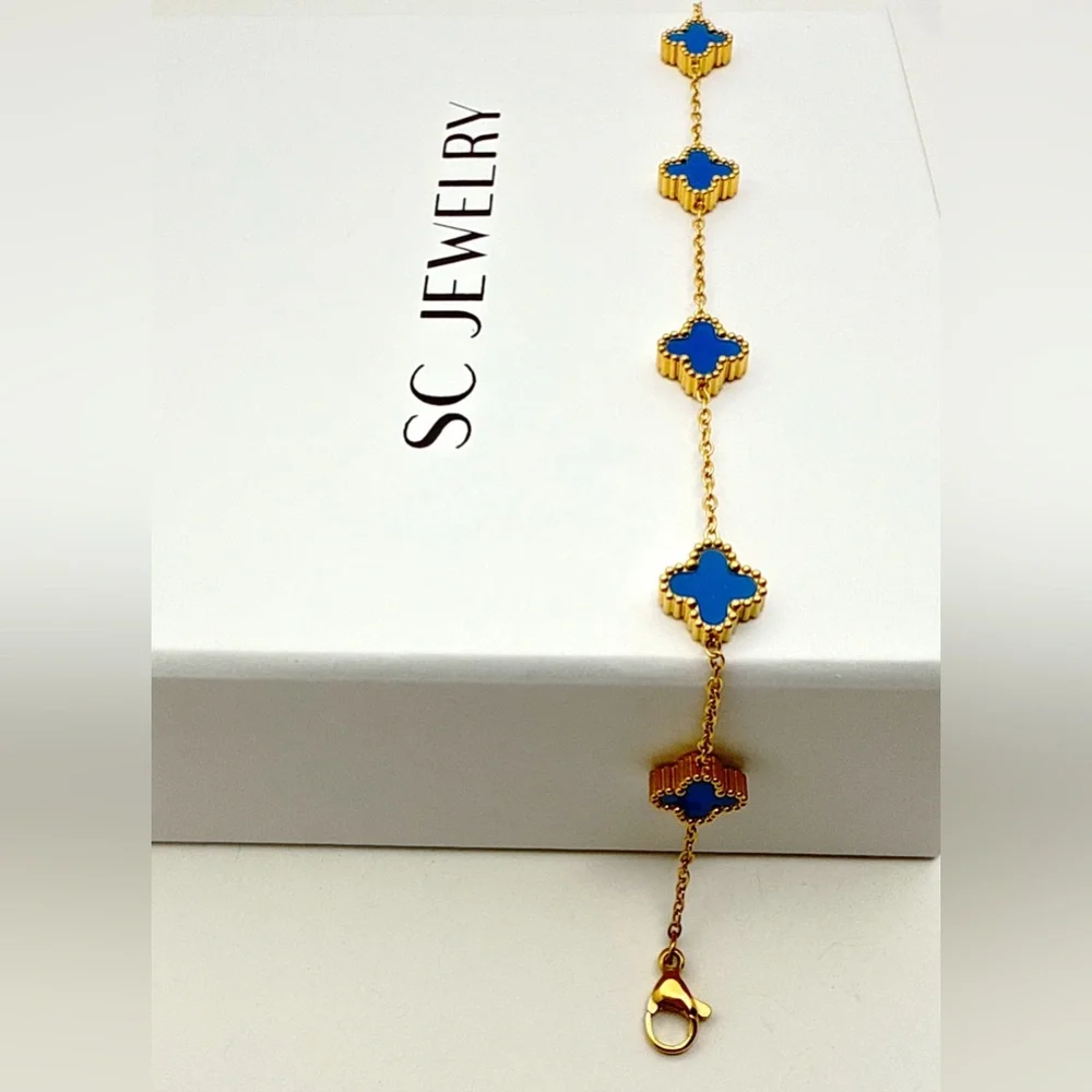 Marine Blue Petite Clover Bracelet Double Sided